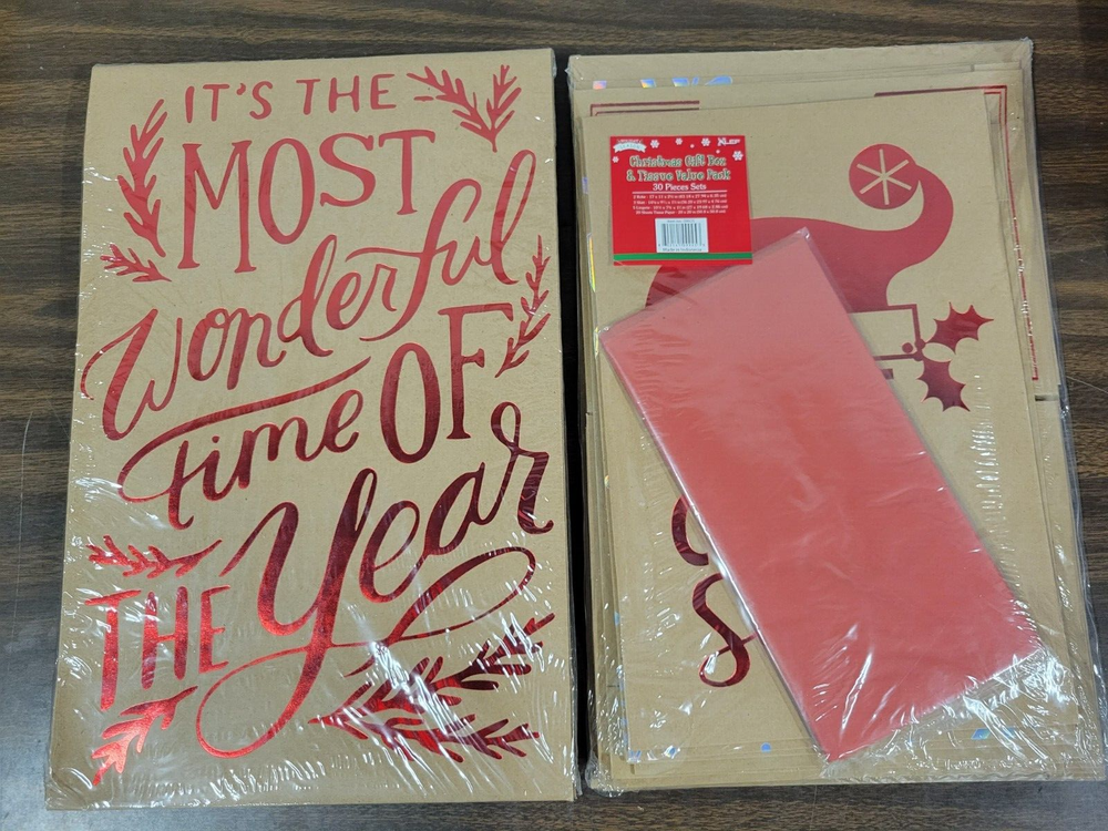 Christmas Gift Boxes &Tissue Paper Kit ~ 30 Piece Bundle w/ Foil Designs!