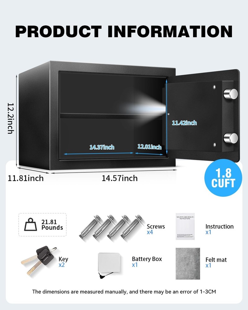 1.8 Cu Ft Safe Box Fireproof Waterproof for Documents - Steel Security Personal