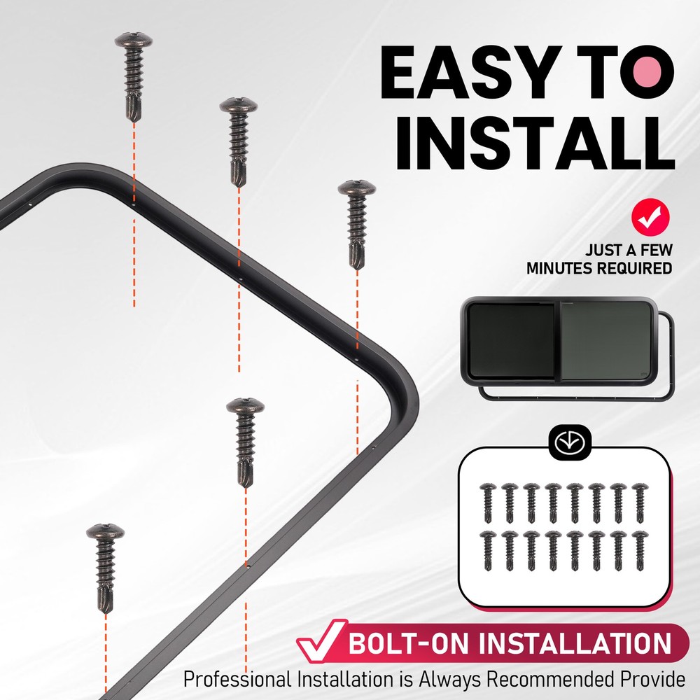 48" Width X 22" Height Horizontal Slider RV Window Cargo Trailer W/ Screen