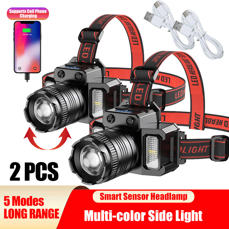 Powerful LED flashlight head USB charging head lamp outdoor flashlight 2 package