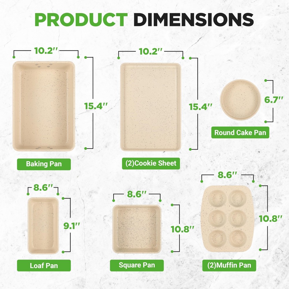 NutriChef 8-Piece Stackable Bakeware Set - (Marble Cream)