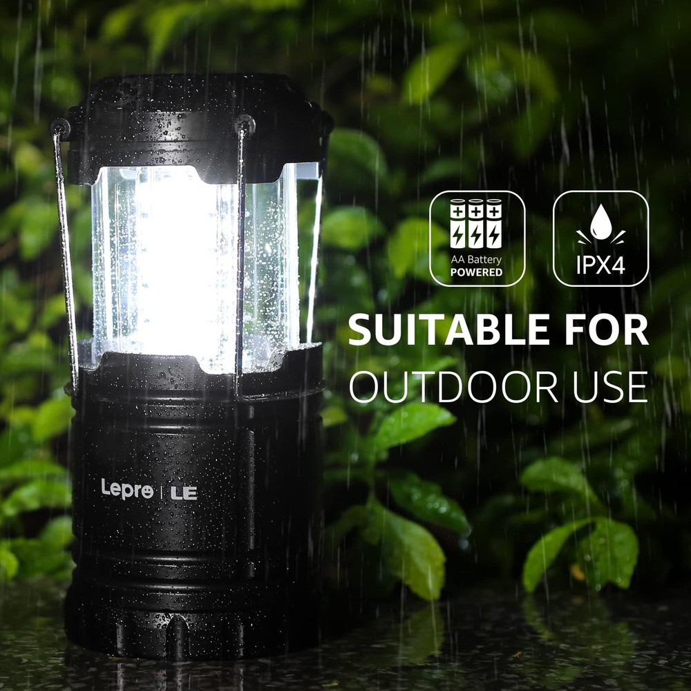 Lepro LED Lanterns Battery Powered, Camping Essentials, Collapsible, Black