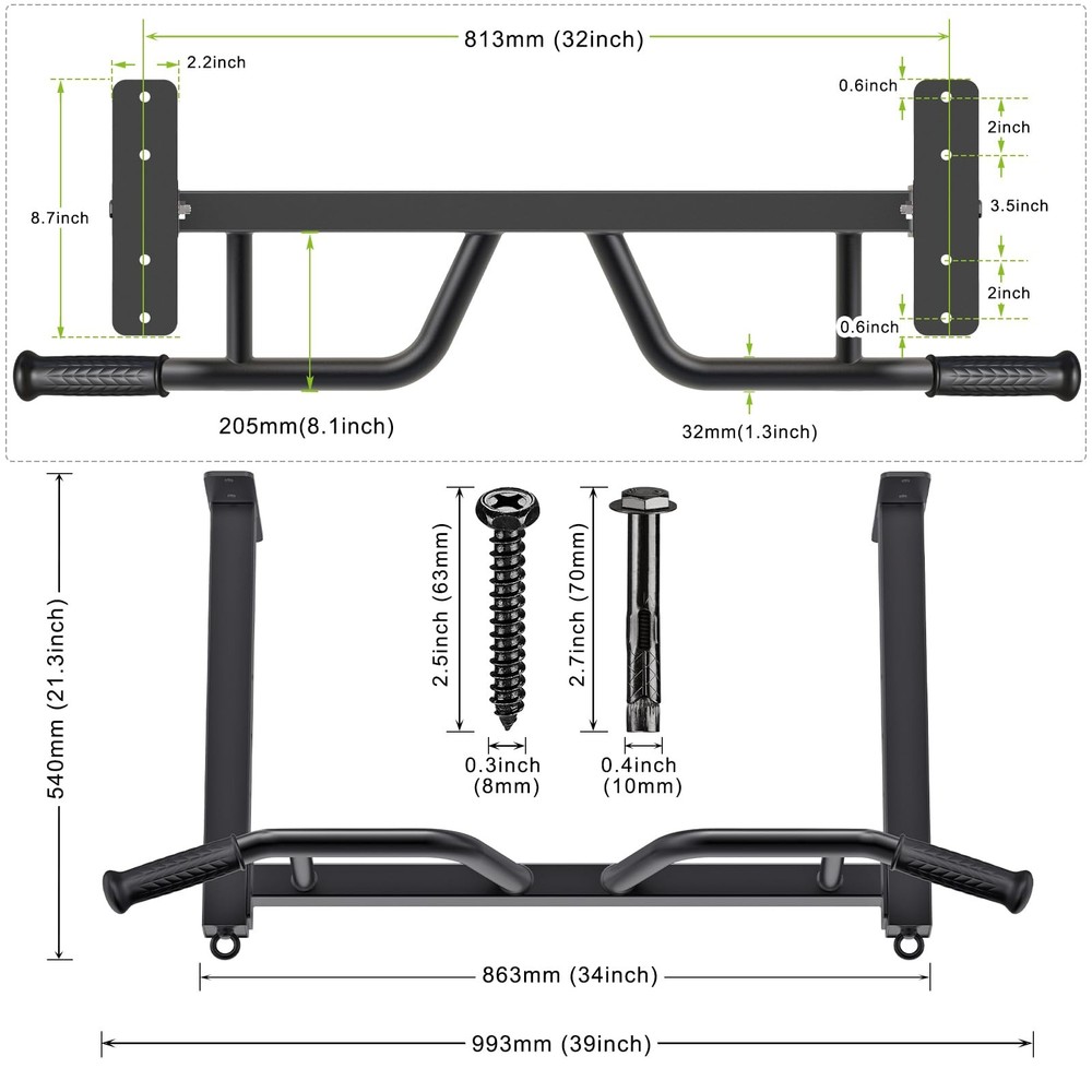Kipika 32" Ceiling Mounted Pull Up Bar - Heavy
