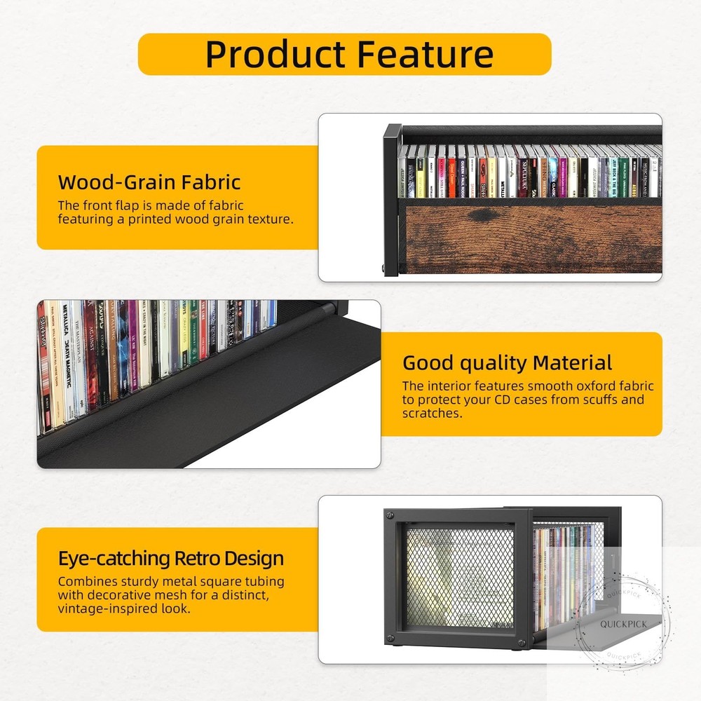 2-Tier CD Holder with Fabric Wood Grain Texture, Stackable CD Storage Case and