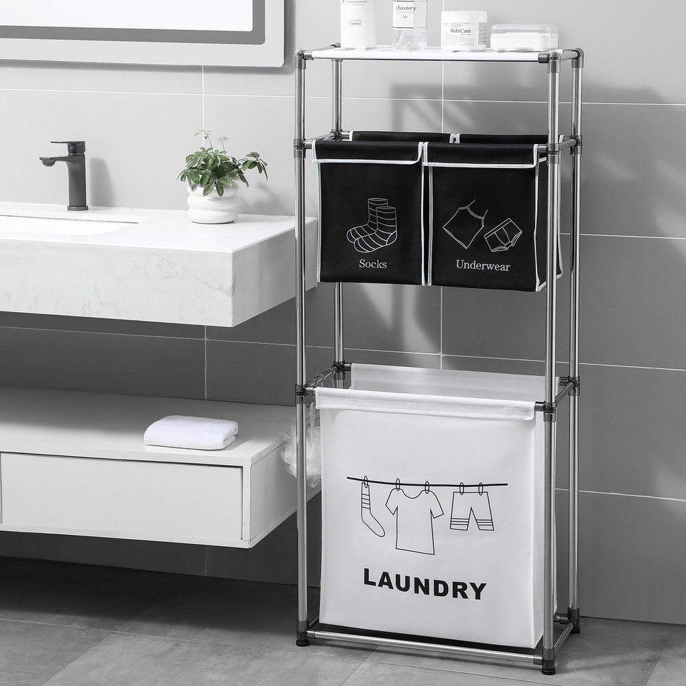 Laundry Hamper 3 Tier Laundry Sorter with 4 Removable Bags Laundry Lights Darks