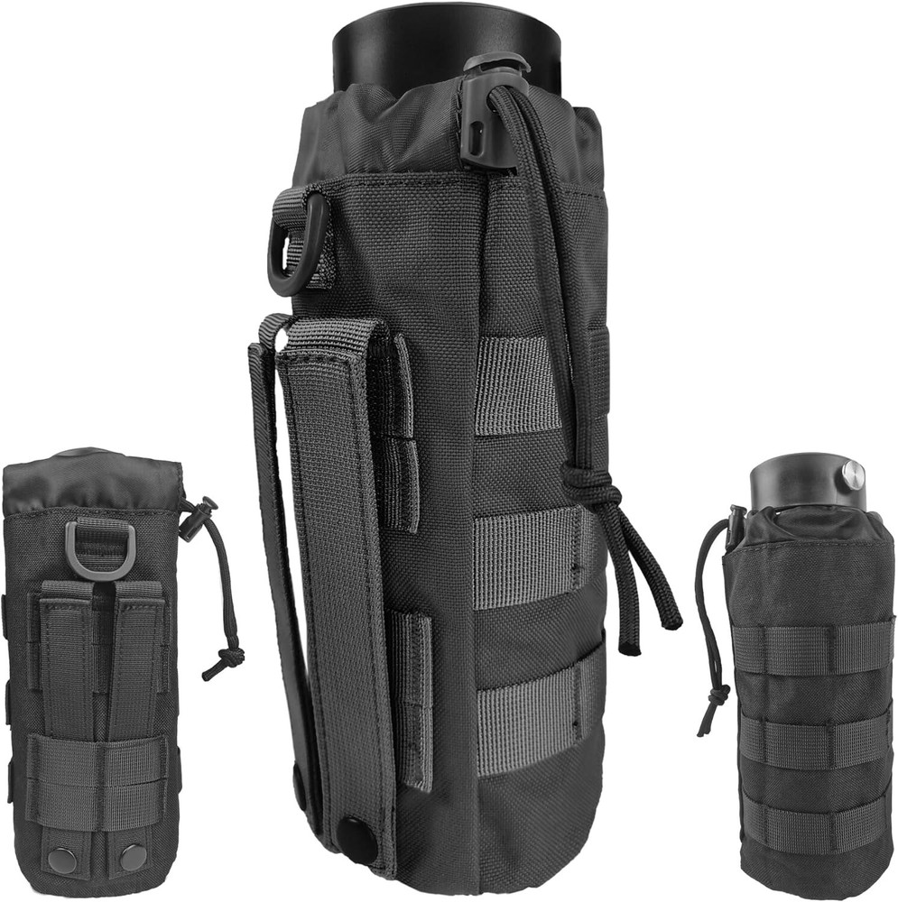 Tactical MOLLE Water Bottle Pouch Holder with Drawstring Open Top & Mesh Bottom