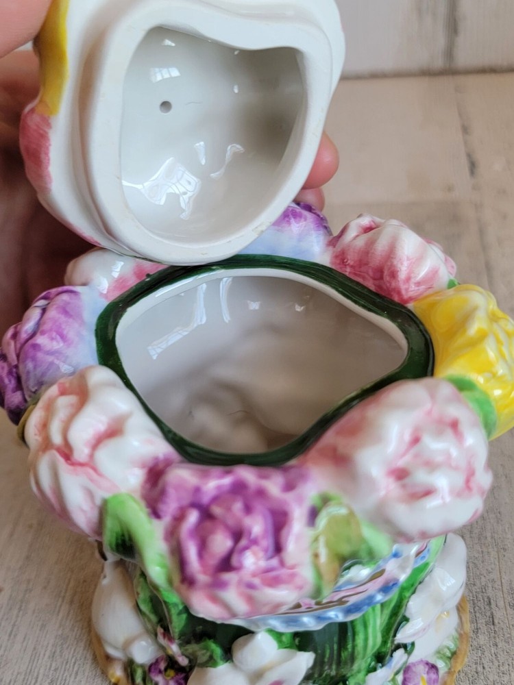 Tulips bunny vintage floral sugar container tea accessory rabbit spring