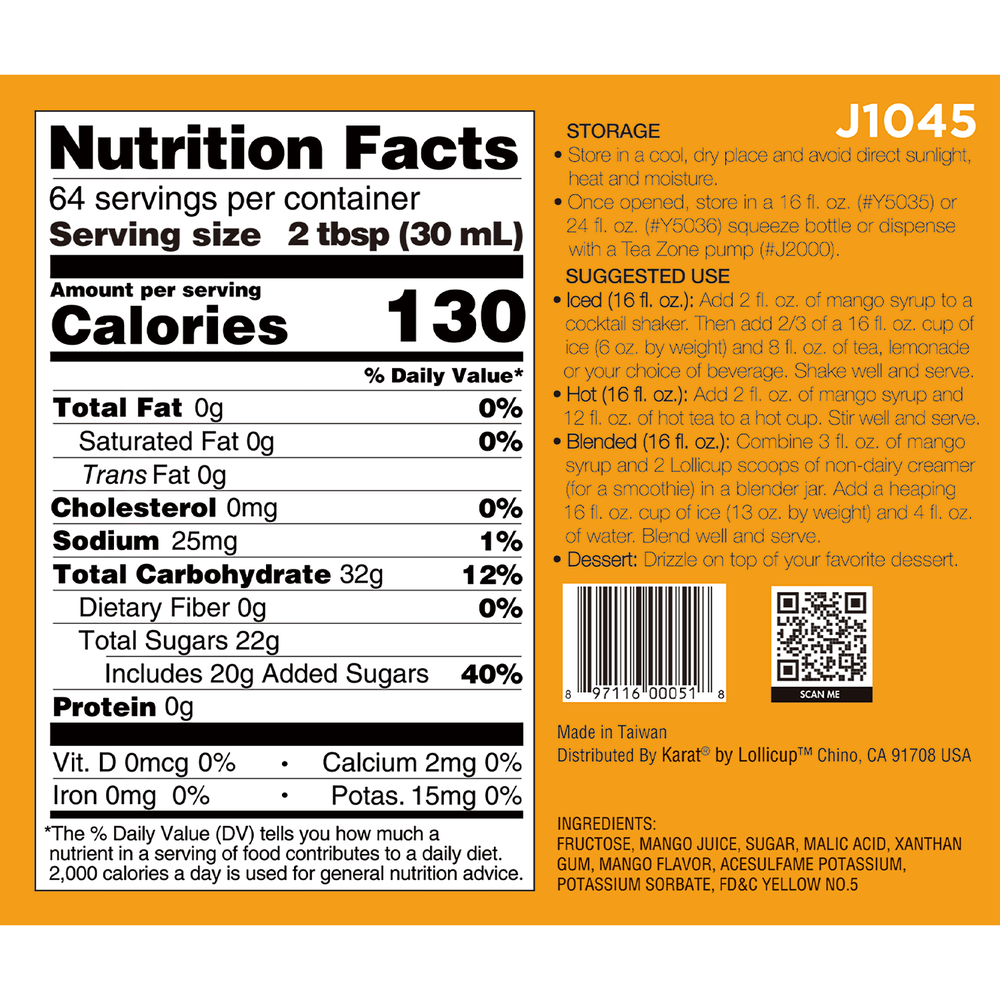 Tea Zone Mango Syrup (64oz), J1045