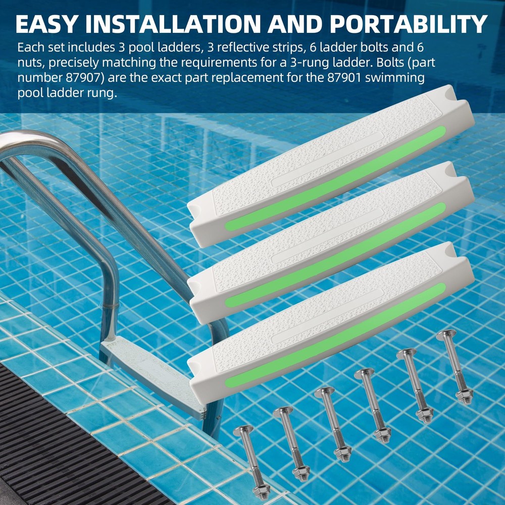 3 PCS 18 Inch Universal Pool Ladder Step Replacement Reflective Strip White
