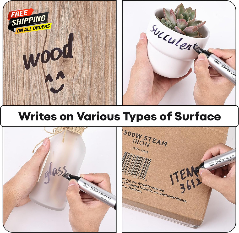 Jumbo Permanent Markers, 4 Pack, Chisel Tip, Black, Thick, Large, Wide Tip 👌