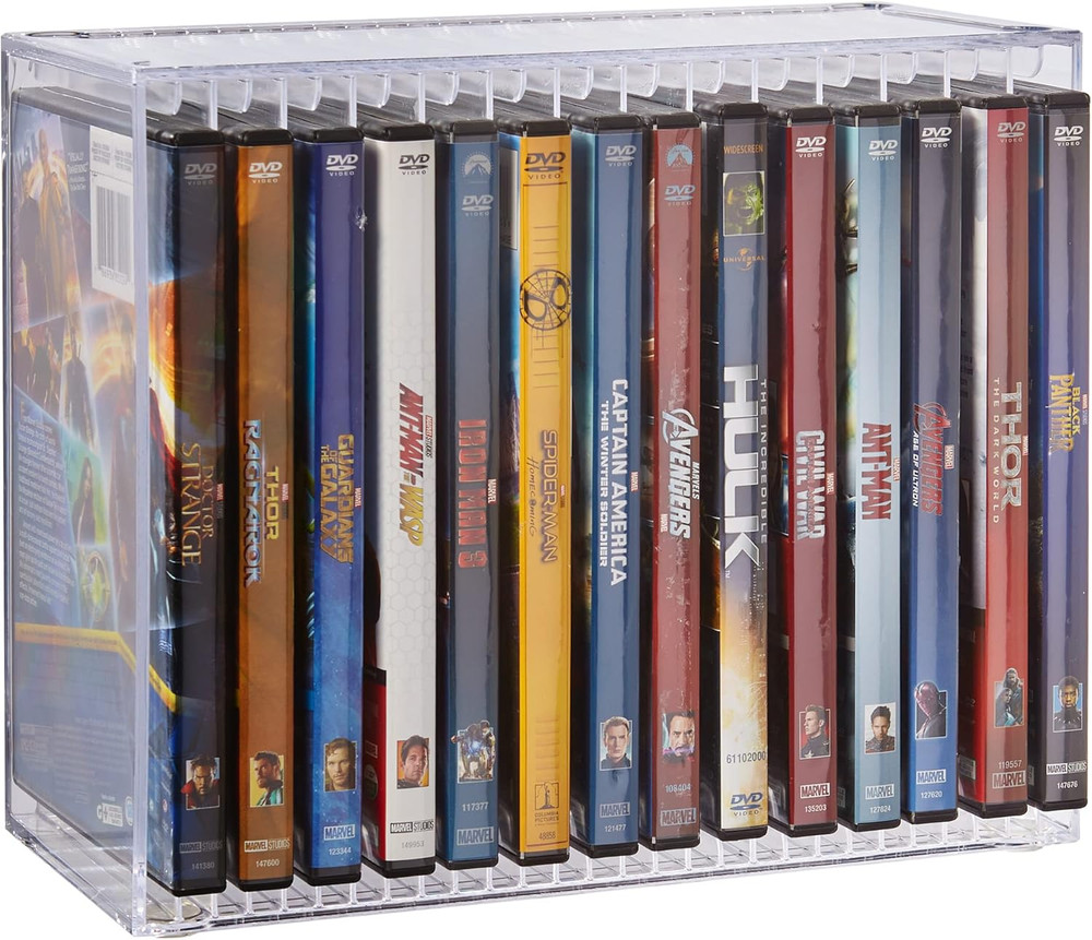 Stackable Clear Plastic DVD Organizer with Rubber Feet | Rectangular Holder Perf