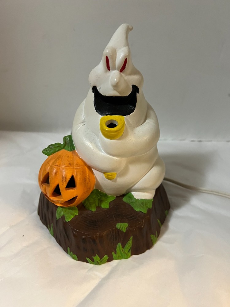 Vintage Ceramic Ghost Holding Flashlight With Pumpkin Halloween Decor