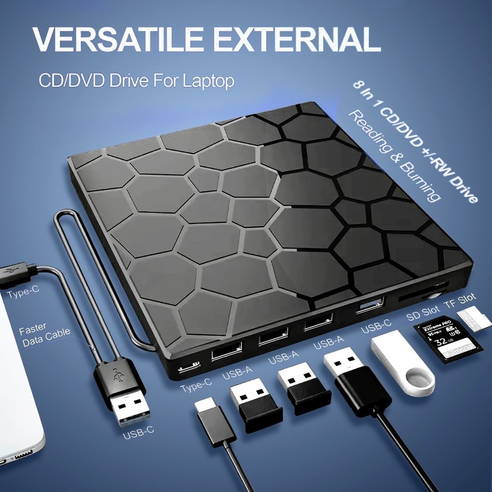Powerful USB 3.0 External DVD CD Writer Burner Reader Player Optical Drives