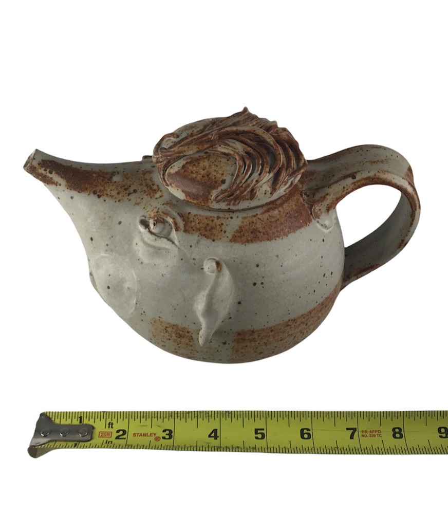 Studio Pottery Rat Face Teapot Signed GK
