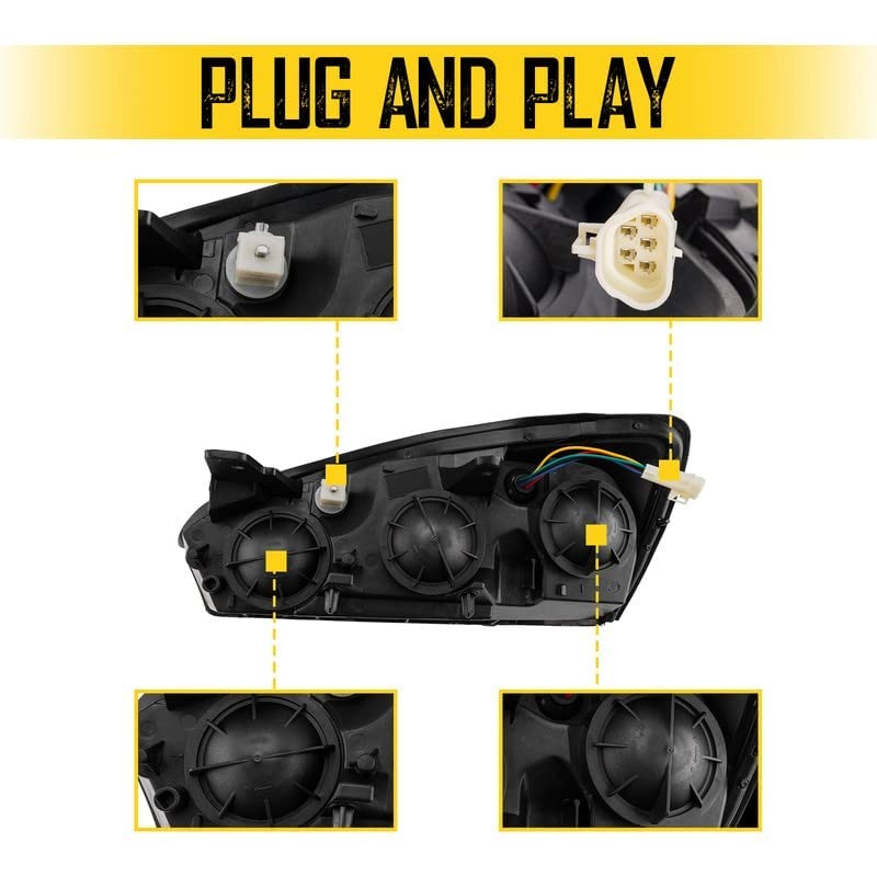 Headlights Assembly, Headlight Assembly Black Housing Amber Corner Clear