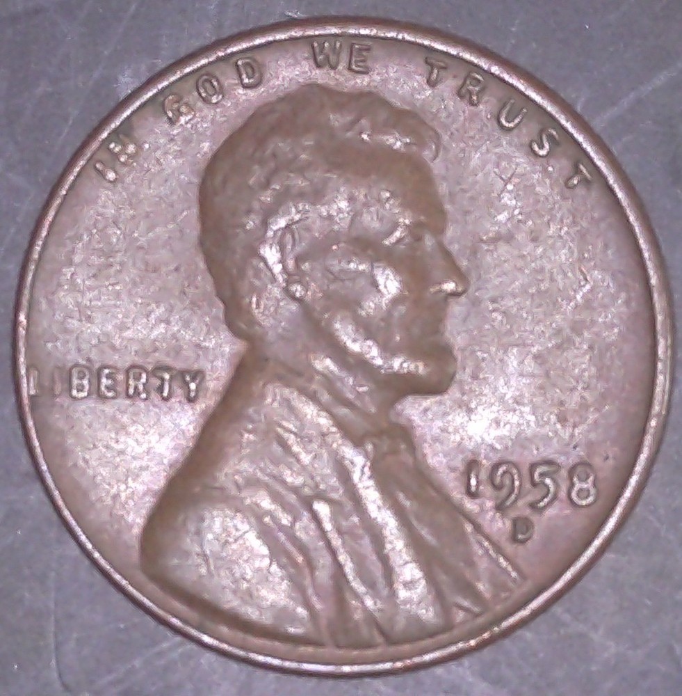 1958-D Lincoln Wheat Cent Terminal Die State Die Chips Mint Error Study Coin