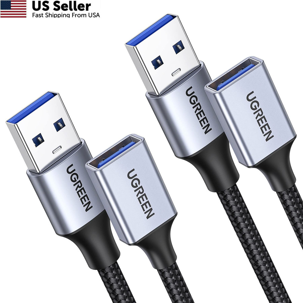 UGREEN 2 Pack USB Extension Cable (3 FT+ 3 FT), Nylon Braided 3 FT, Grey