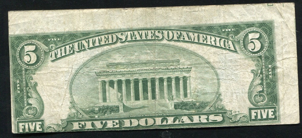 1934-D $5 FIVE DOLLARS SILVER CERTIFICATE "PRINT SHIFT ERROR"