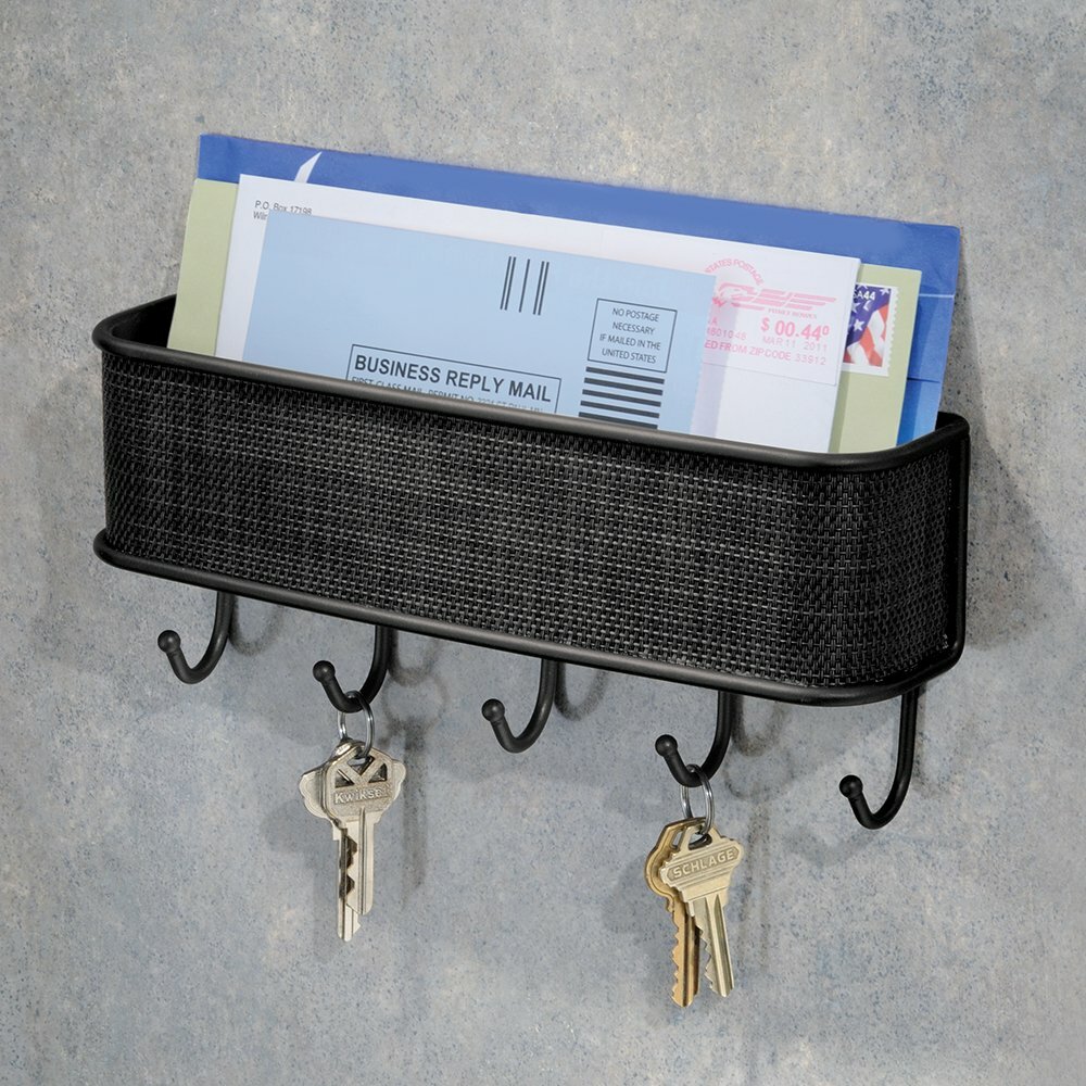 Wall-Mounted Key Holder & Mail Organizer with 5 Hooks - Entryway Storage & Decor