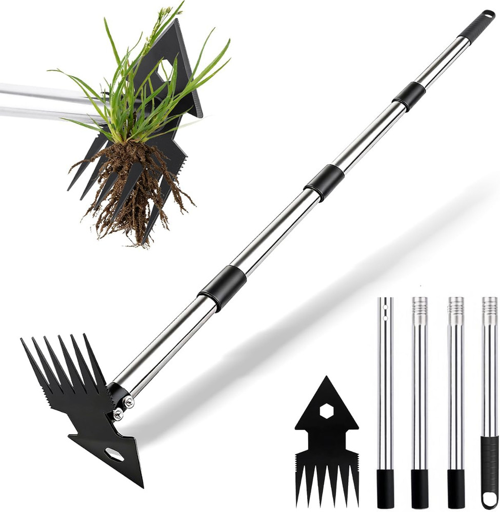 Dual-Head Weed Puller Tool with Long Handle for Efficient Gardening