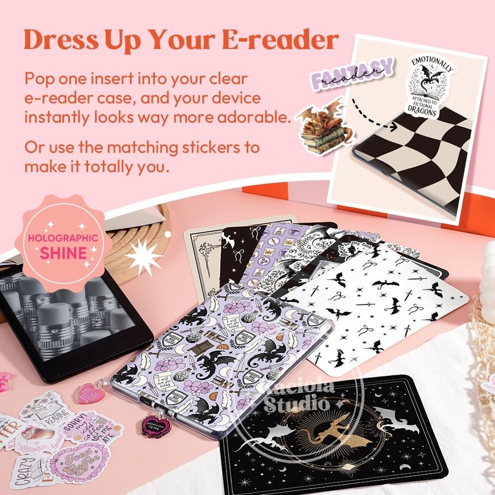 12PCS Inserts Cardstock for E-Reader, 50PCS Stickers for Clear Case Insert, 6...