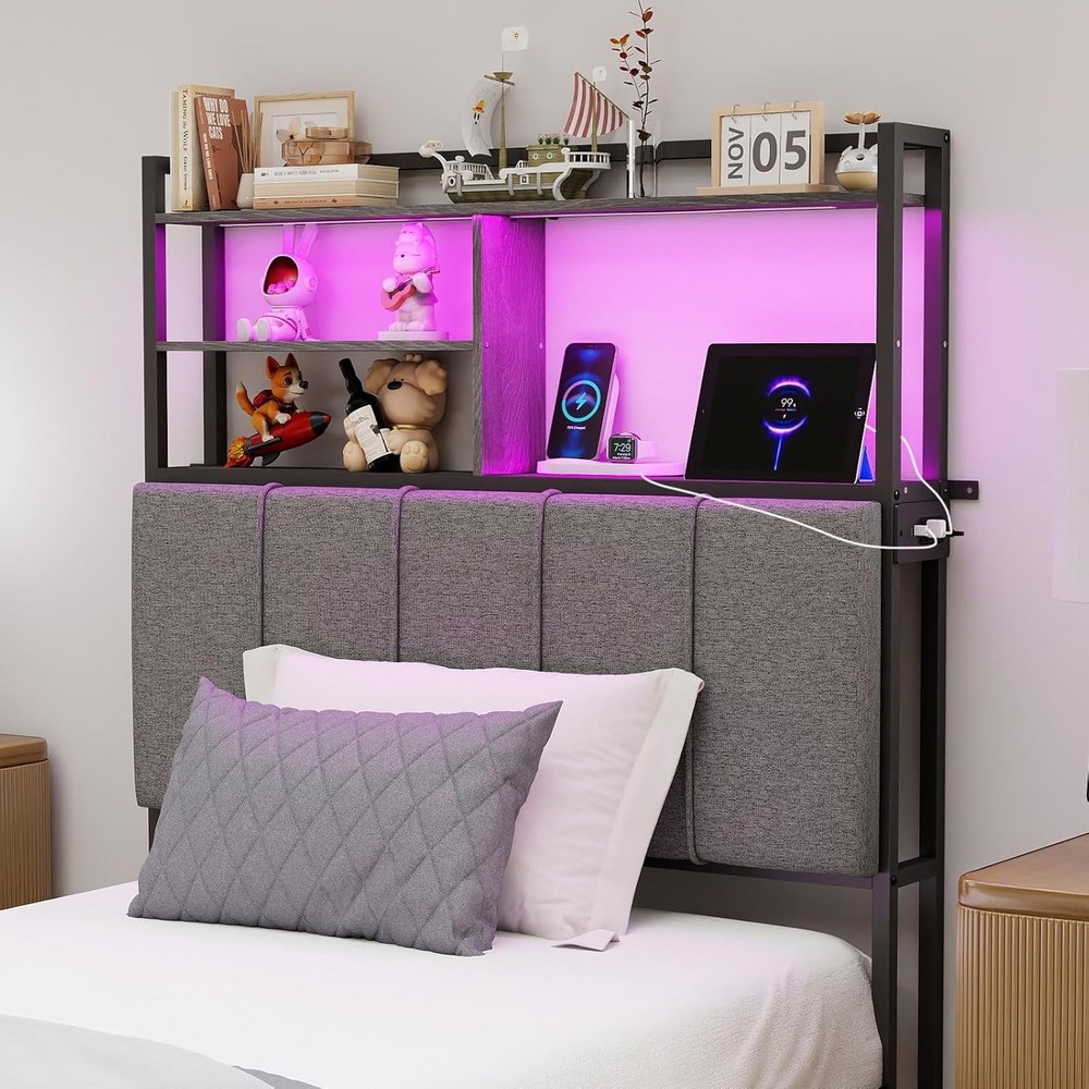 Headboard for Full Size Bed with Storage, Sturdy Bookcase Headboards with Outlet