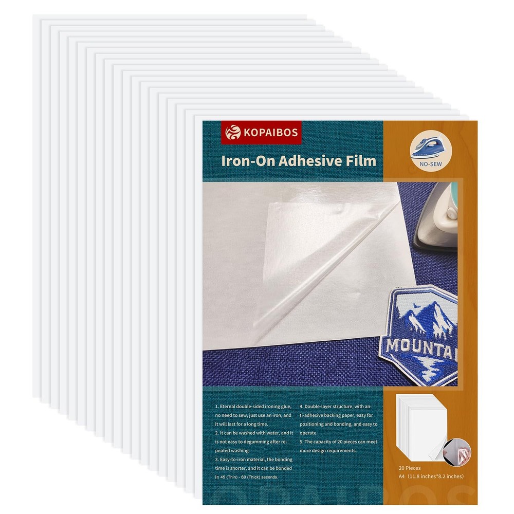 20 PCS A4 Size Double Sided Iron On Adhesive Sheets for Fabric Applique