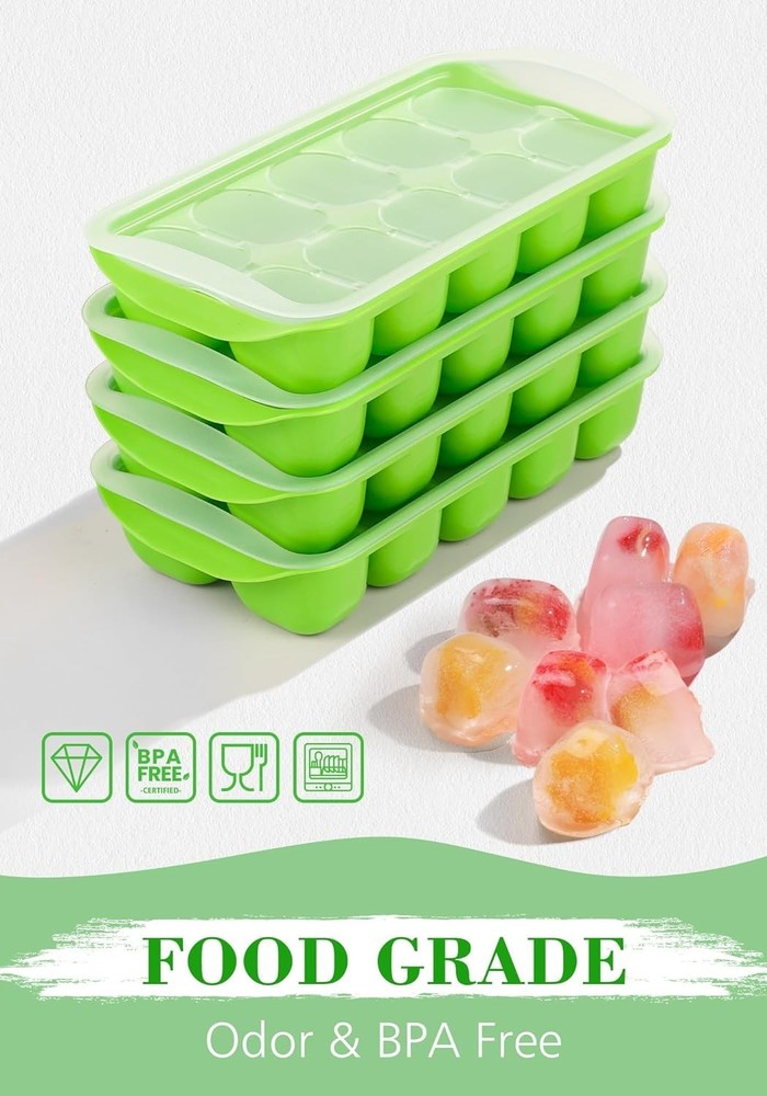 4 Pack Stackable Silicone Ice Cube Trays with Lids - BPA Free & Dishwasher Safe