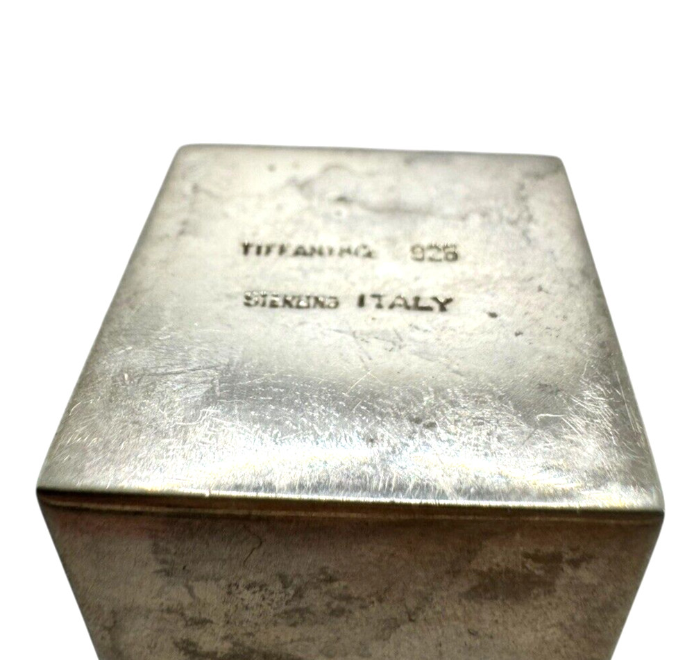 Tiffany & Co Sterling Silver Italy Hinged Trinket Pill Box Cube
