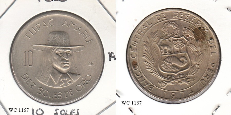 Peru 10 Soles de Oro 1974 Coin