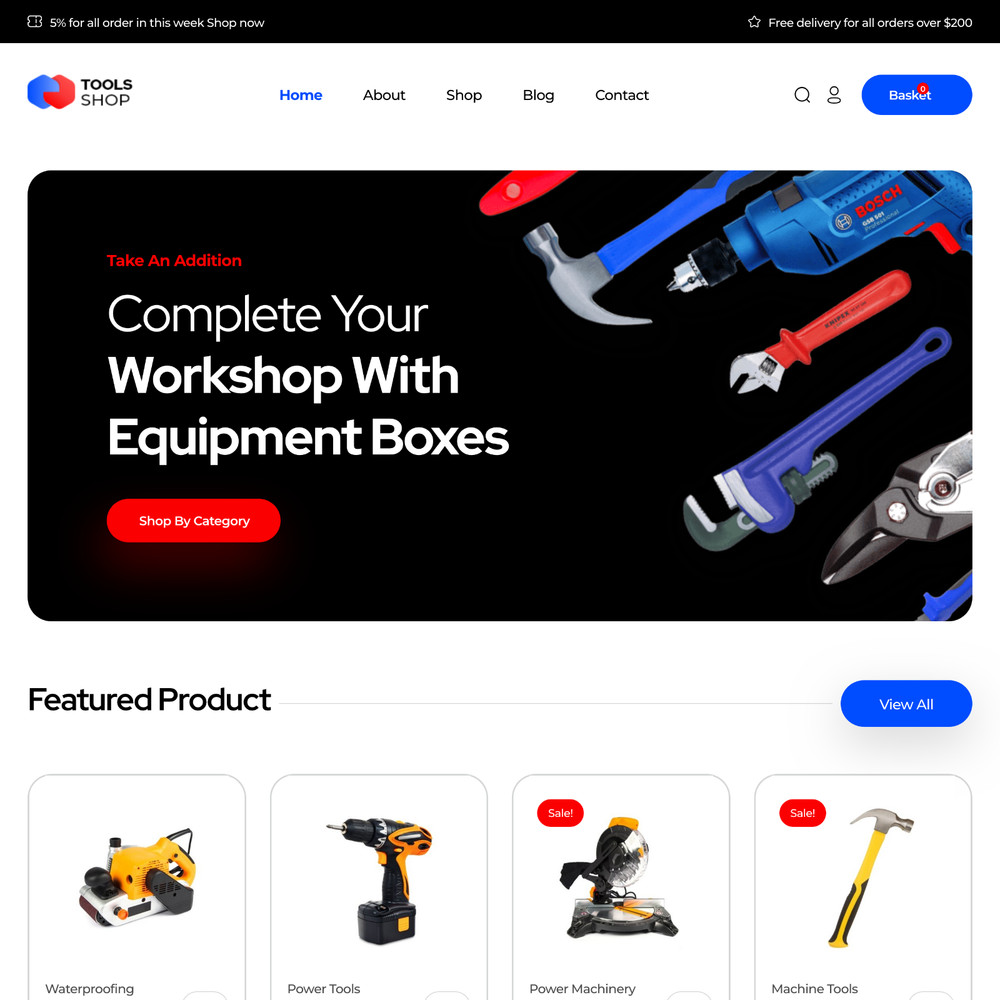 Tool Store Website Design with Free VPS Web Hosting and Installation