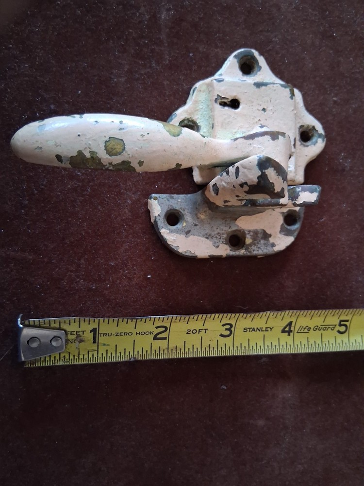 antique brass ice box locking door latch hardware handle & keeper-no key