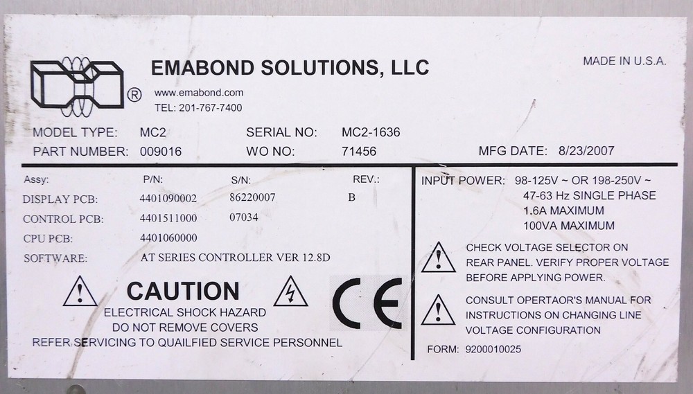 Emabond Solutions MC2 Single Phase Weld Power Supply AT Series Controller