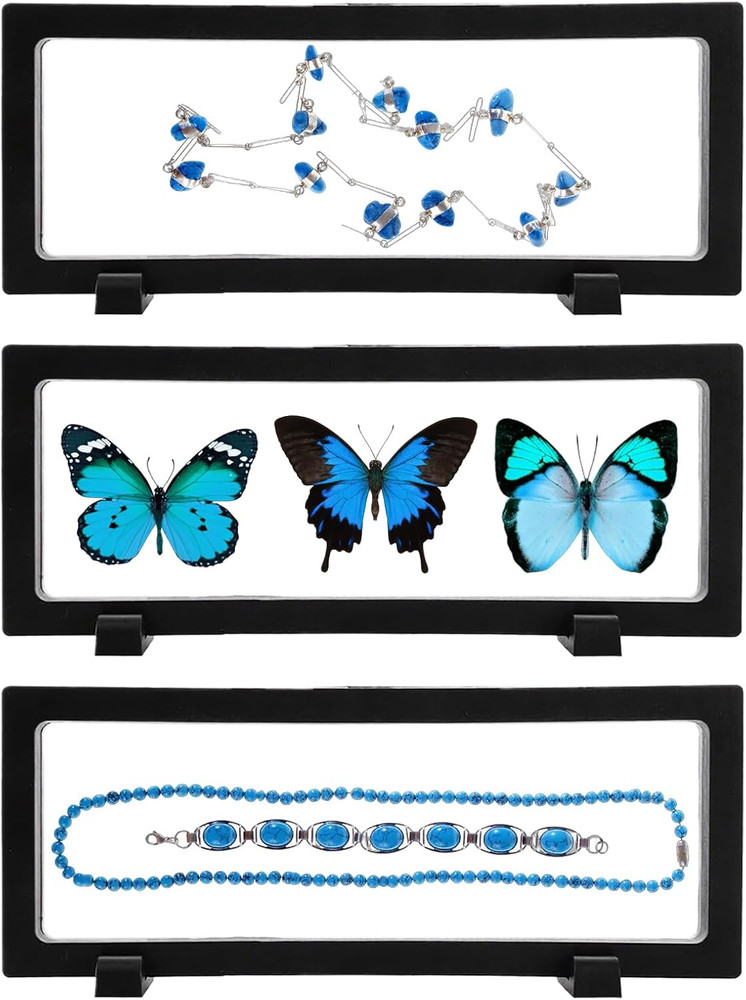3Pcs 3D Floating Display Case, Clear Film Jewelry Storage Box Plastic Frame Stan