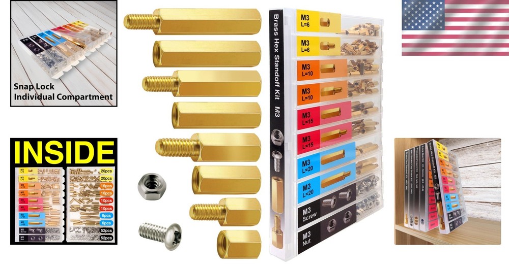 Complete M3 Standoff Assortment: 208-Piece Brass Hex Spacers for Electronics