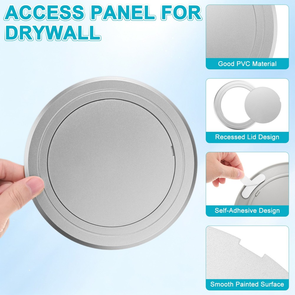 2-Pack Access Panel for Drywall, 5x5 Inch Round Plastic Removable [Silver Tone]