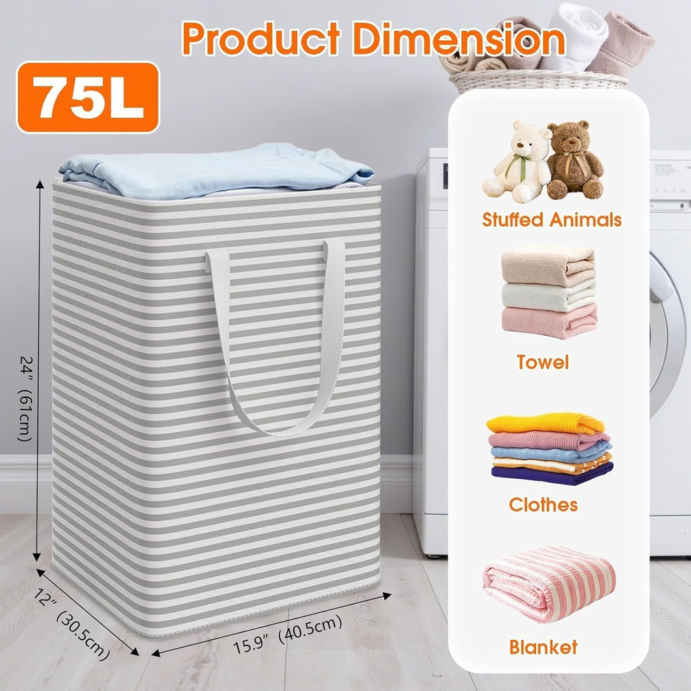 3 Pack Laundry Basket, Waterproof & Freestanding Large Laundry Hamper, Collapsib
