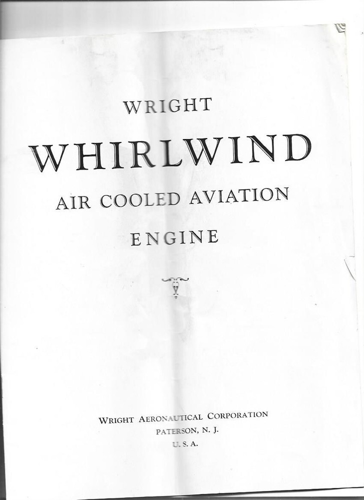 1920's Wright Whirlwind Aviation Engine Brochure