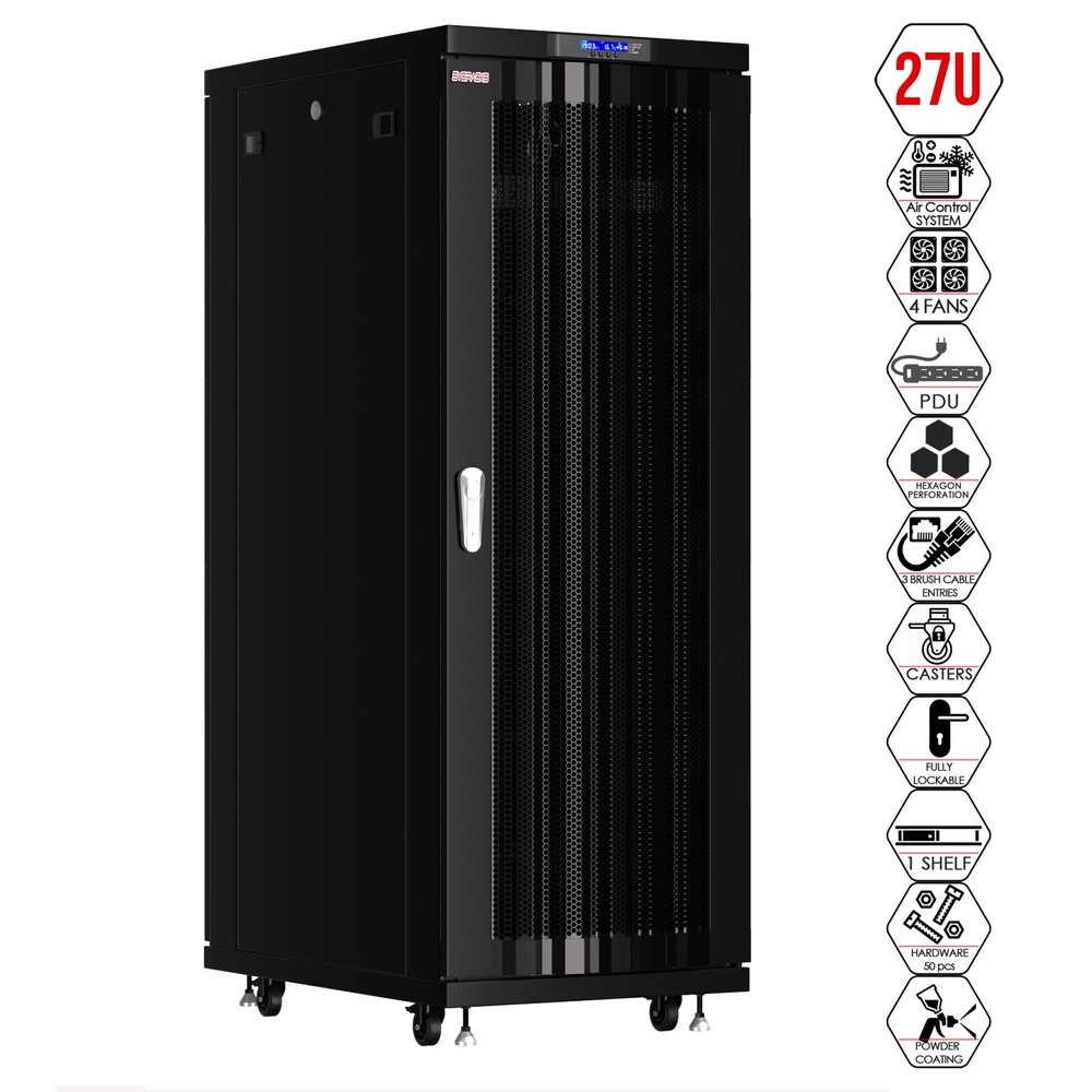 Sysracks 27U 32'' Deep IT Network Data Server Rack Cabinet Mesh Vented Door