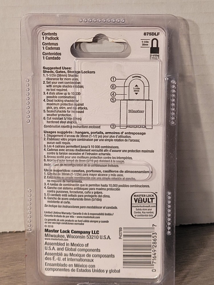 Master Lock Resettable Combination Padlock 875DLF #6 (1-1/2in 38mm)