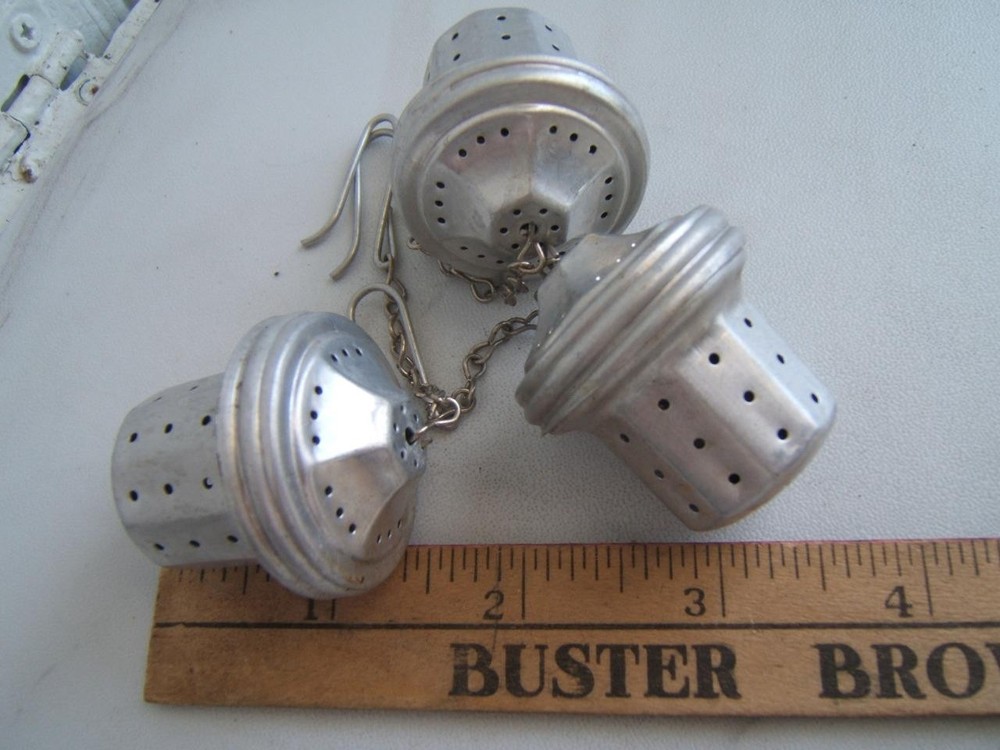 3 VINTAGE ALUMINUM TEA STRAINERS NOS