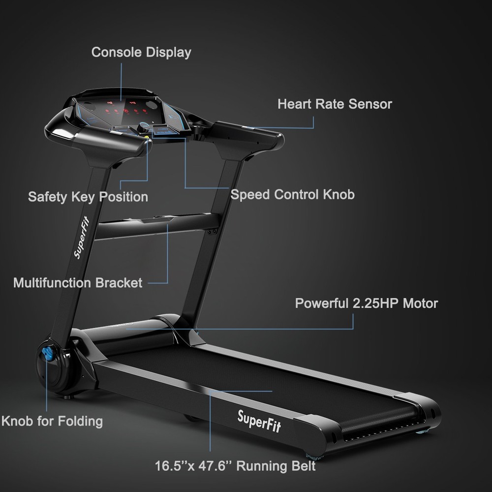 2.25HP Folding Treadmill Running Machine W/LED Touch Screen APP Control Speaker