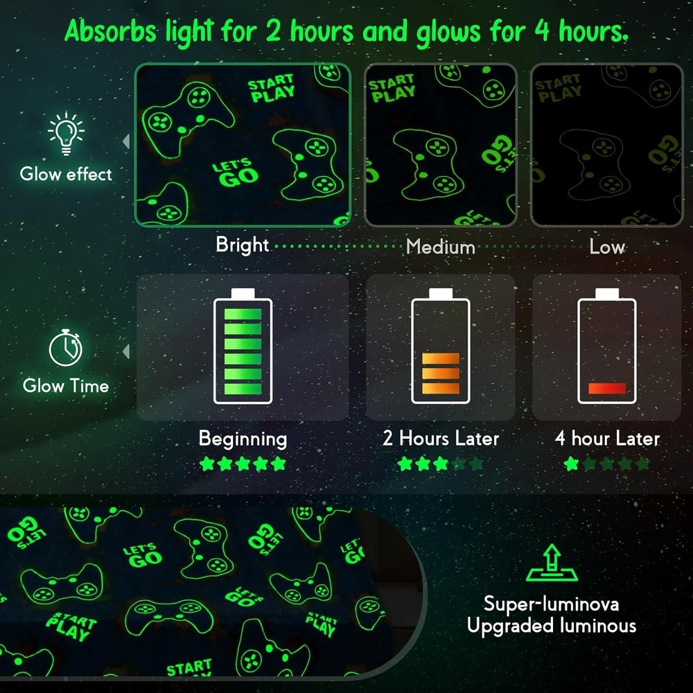 Super Soft Glow in the Dark Game Controller Blanket - Perfect Gift for Gamers