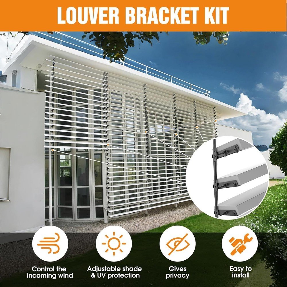 Louver Hardware Kit - Deck Sunblind System Brackets for Adjustable Outdoor Sh...