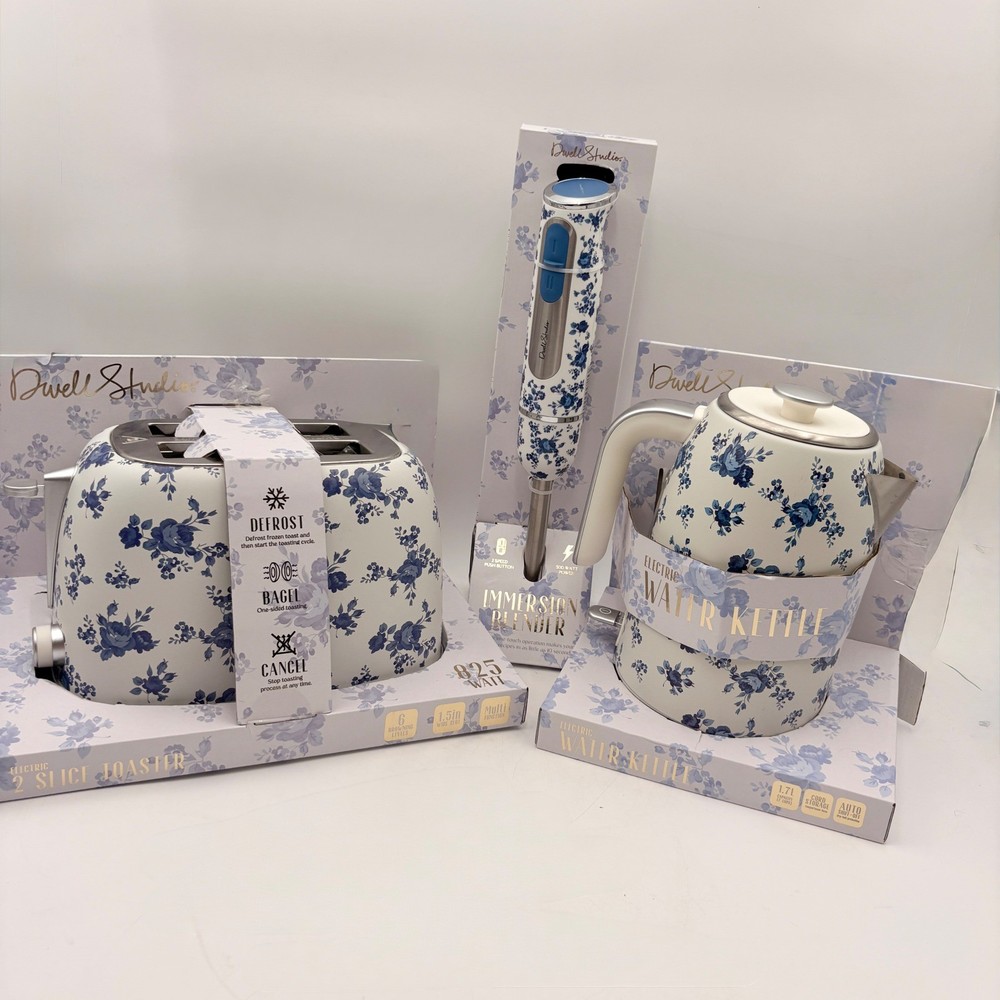 Dwell Studio Blue Floral Kitchen Set Toaster Electric Kettle Immersion Blender