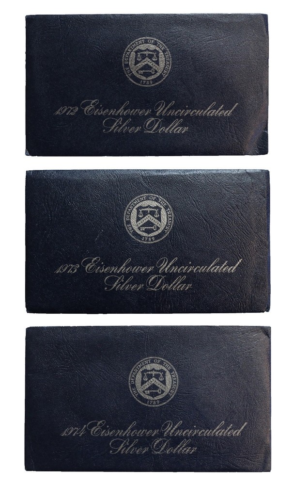 1972-1974 Eisenhower Silver Dollars in Blue Envelopes
