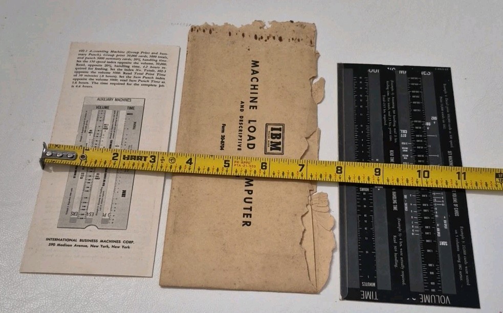IBM Machine Load Computer & Descriptive Folder Slide Ruler 3 Pieces USA Vintage