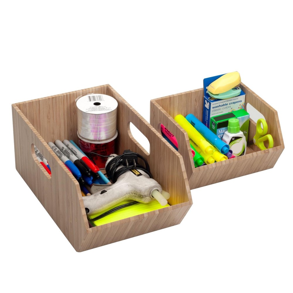Bamboo Storage Bins for Bathroom Cabinet Organizer, 2 PC Stackable Set, Holds...