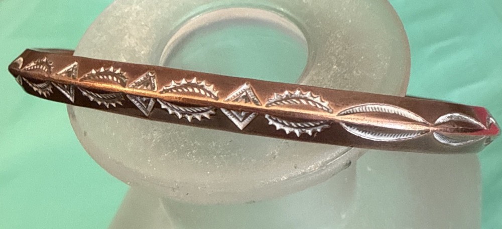 Vintage Southwest Solid Copper stamped Bangle Signed
