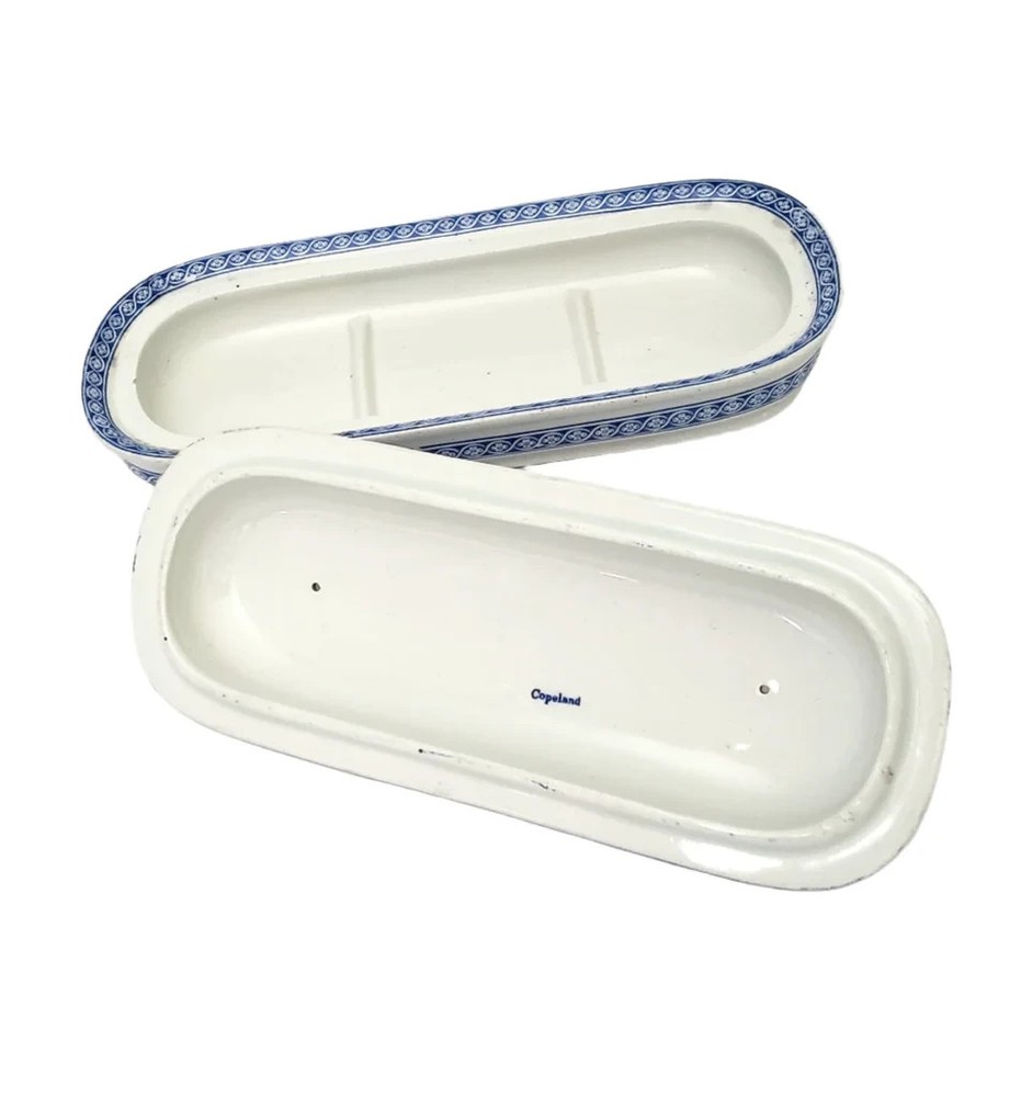 Antique Rectangular Vanity Dish Blue & White by Copeland England Registry Mark